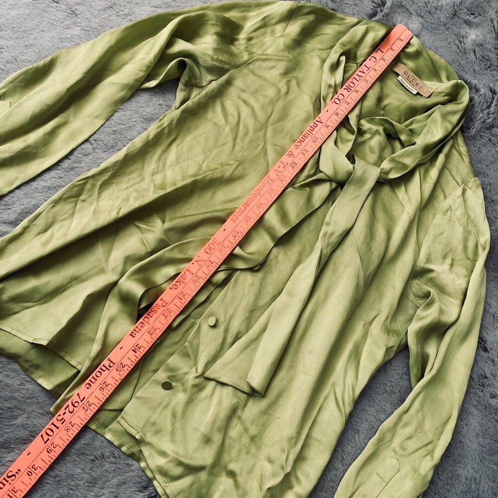 GUCCI Green Tie Front Blouse - Picture 5 of 9